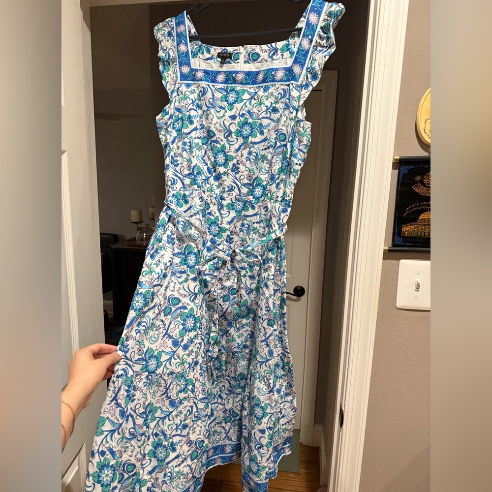 Talbots Blue and White Floral Pattern Dress